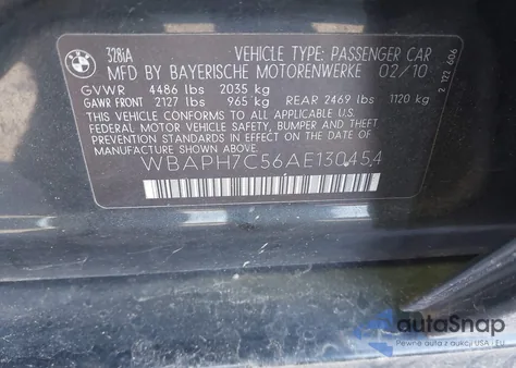 2010 BMW 328I z USA, uszkodzony, nr VIN WBAPH7C56AE130454